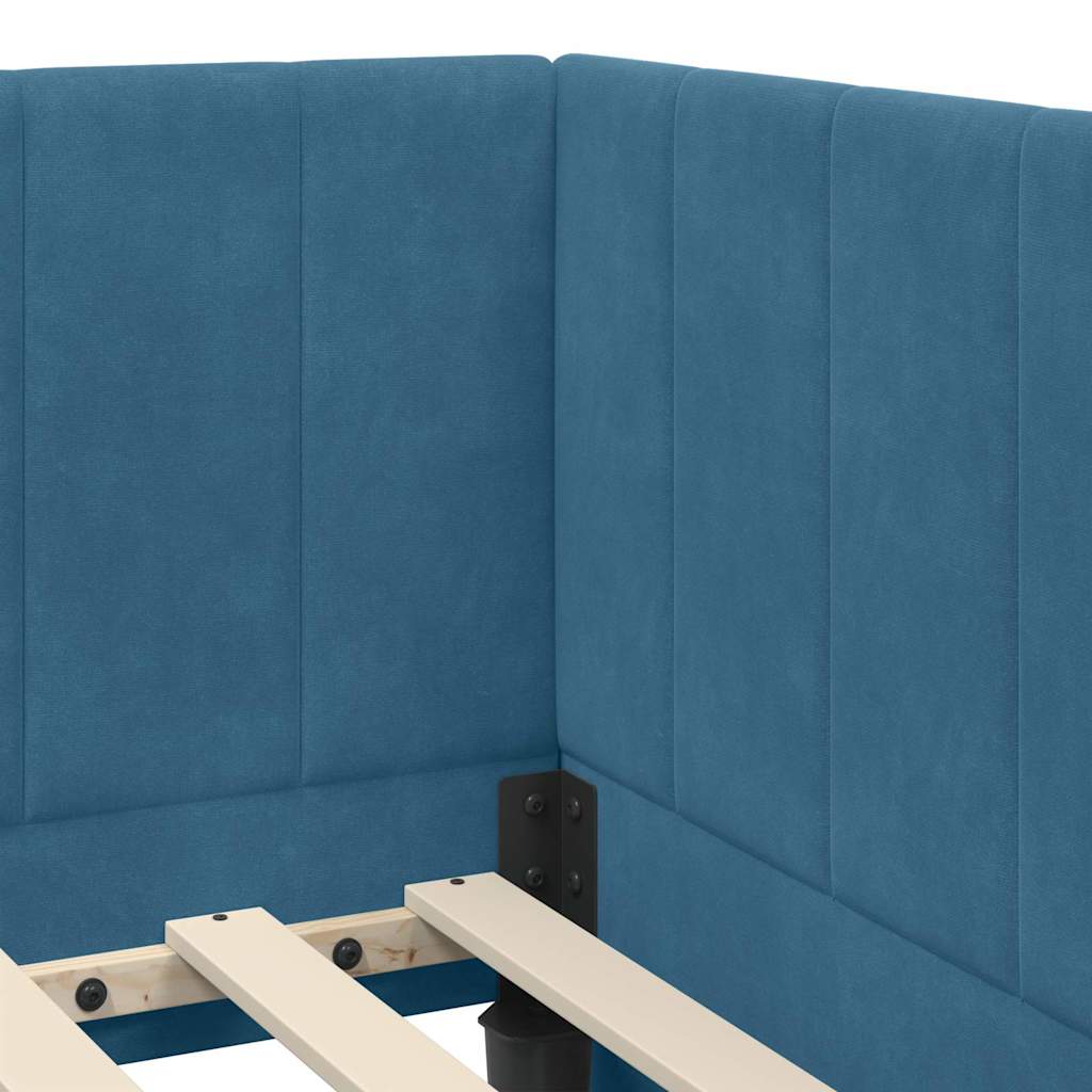 Corner Bed Frame with Headboard Blue 90 x 190 cm Velvet