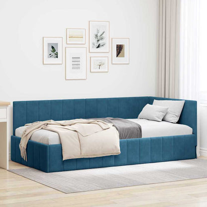 Corner Bed Frame with Headboard Blue 90 x 190 cm Velvet