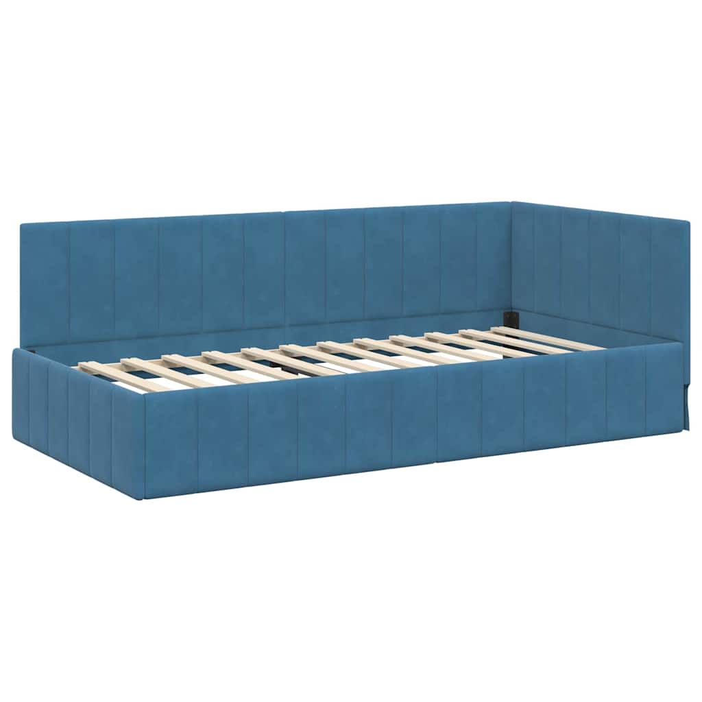 Corner Bed Frame with Headboard Blue 90 x 190 cm Velvet