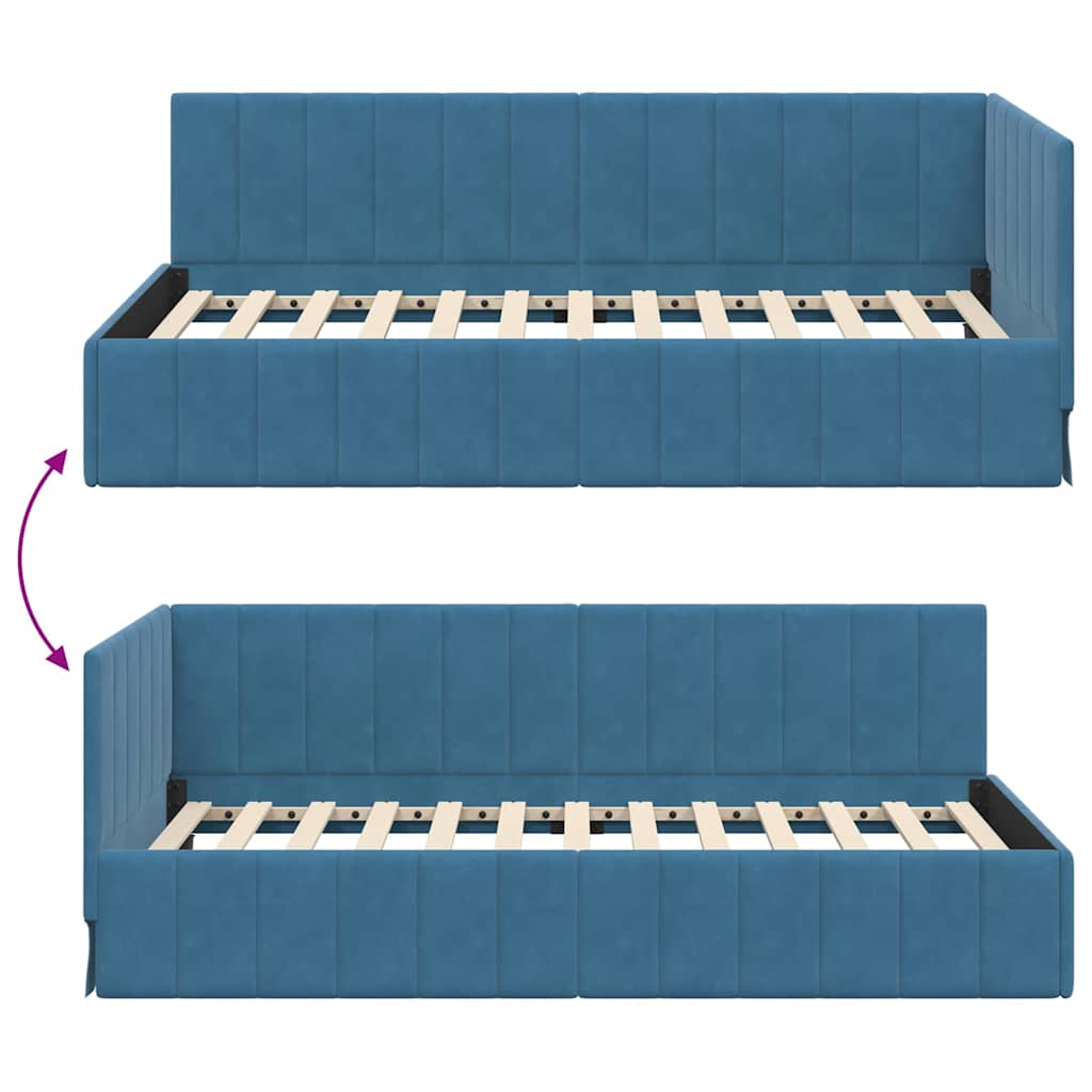 Corner Bed Frame with Headboard Blue 90 x 190 cm Velvet
