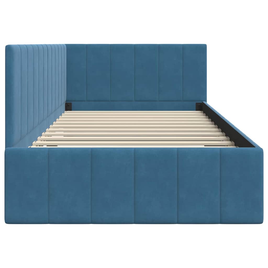 Corner Bed Frame with Headboard Blue 90 x 190 cm Velvet