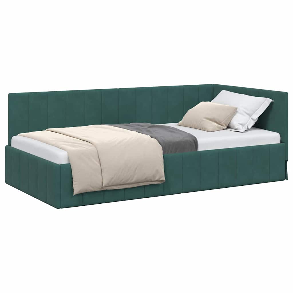 Corner Bed Frame with Headboard Dark green 90 x 190 cm Velvet