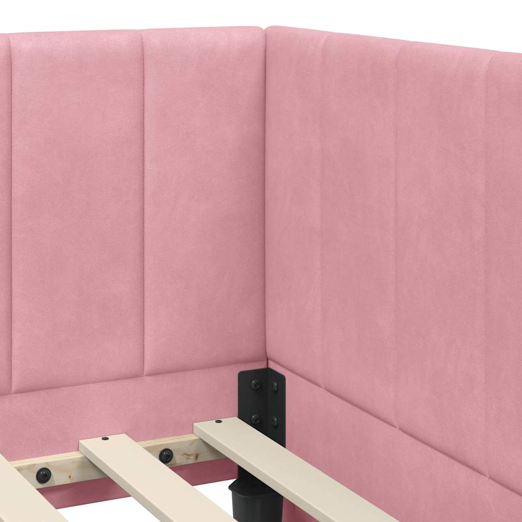 Corner Bed Frame with Headboard Pink 90 x 190 cm Velvet