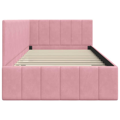 Corner Bed Frame with Headboard Pink 90 x 190 cm Velvet
