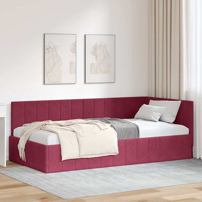 Corner Bed Frame with Headboard Wine red 90 x 190 cm Velvet
