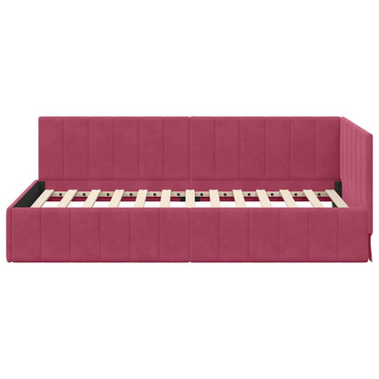 Corner Bed Frame with Headboard Wine red 90 x 190 cm Velvet
