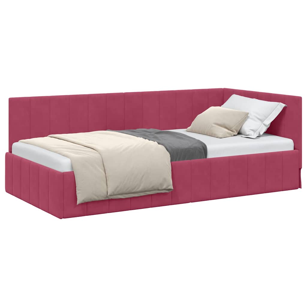 Corner Bed Frame with Headboard Wine red 90 x 190 cm Velvet