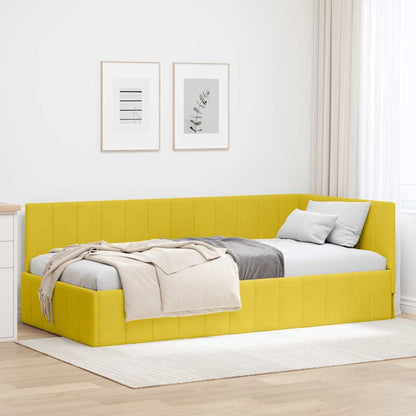 Corner Bed Frame with Headboard Yellow 90 x 190 cm Velvet