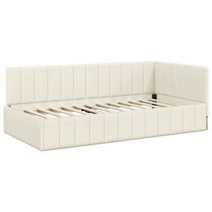 Corner Bed Frame with Headboard Cream 90 x 190 cm Velvet