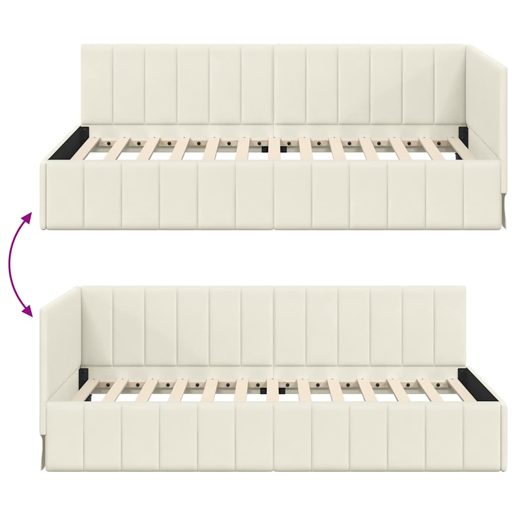 Corner Bed Frame with Headboard Cream 90 x 190 cm Velvet