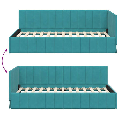 Corner Bed Frame with Headboard Turquoise 90 x 190 cm Velvet