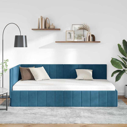 Corner Bed Frame with Headboard Blue 90 x 200 cm Velvet