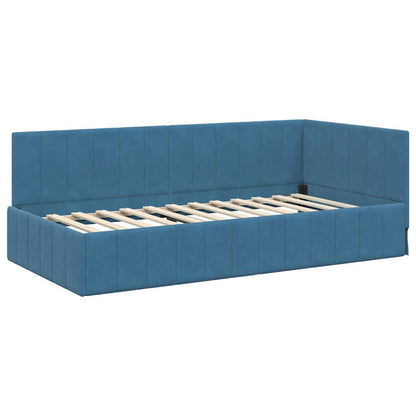 Corner Bed Frame with Headboard Blue 90 x 200 cm Velvet