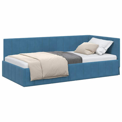 Corner Bed Frame with Headboard Blue 90 x 200 cm Velvet