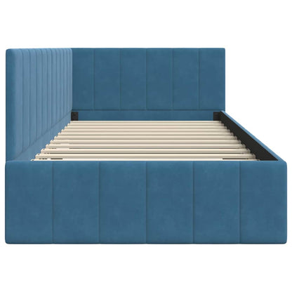 Corner Bed Frame with Headboard Blue 90 x 200 cm Velvet