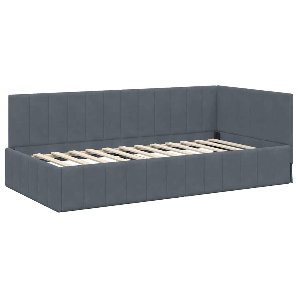 Corner Bed Frame with Headboard Dark grey 90 x 200 cm Velvet