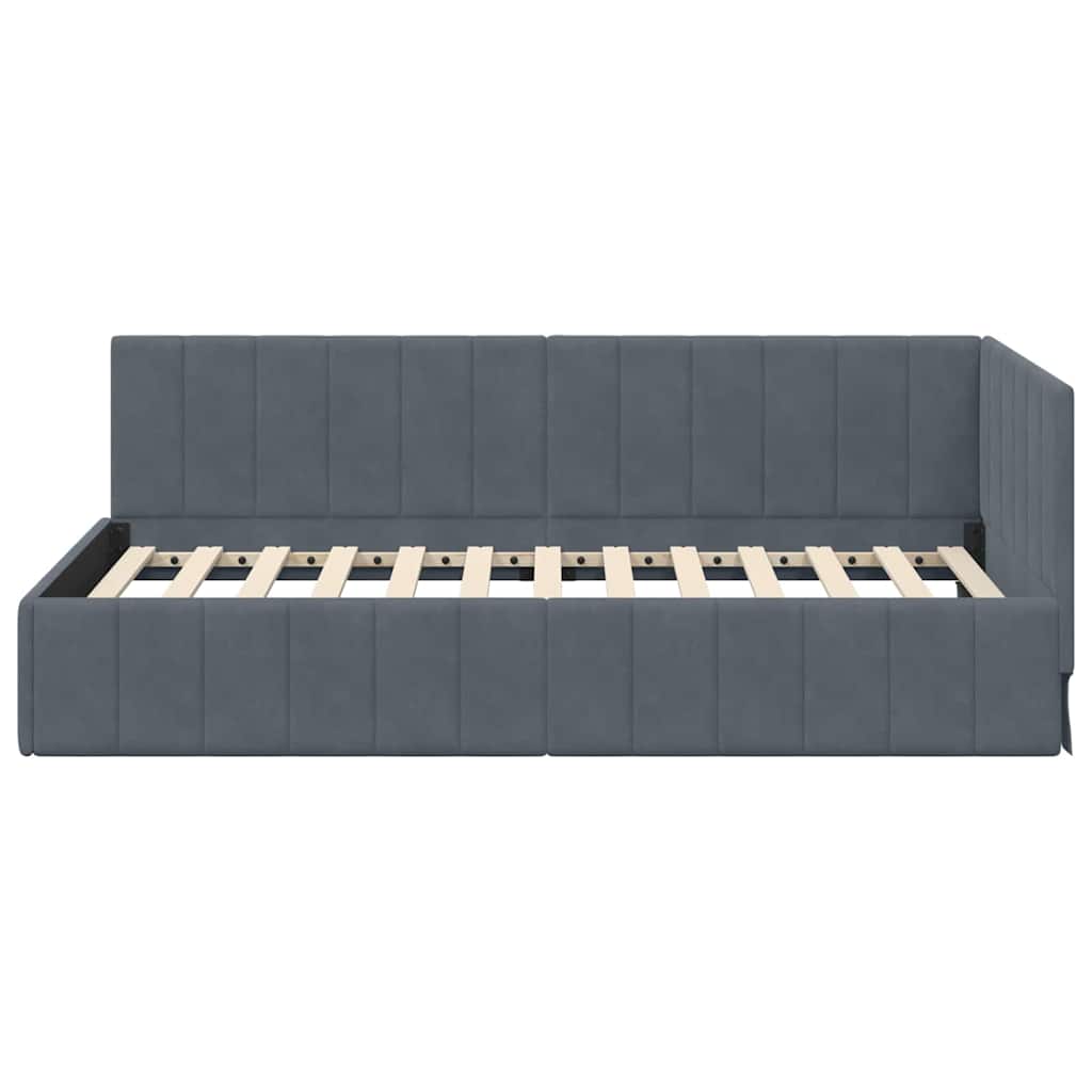 Corner Bed Frame with Headboard Dark grey 90 x 200 cm Velvet