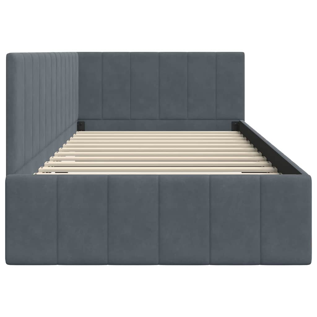 Corner Bed Frame with Headboard Dark grey 90 x 200 cm Velvet