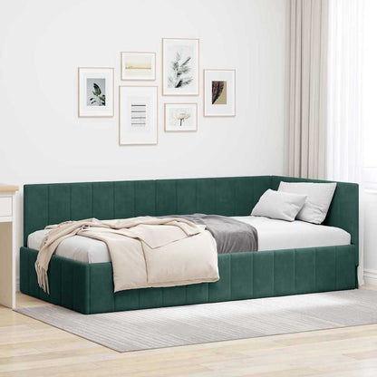 Corner Bed Frame with Headboard Dark green 90 x 200 cm Velvet