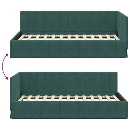 Corner Bed Frame with Headboard Dark green 90 x 200 cm Velvet