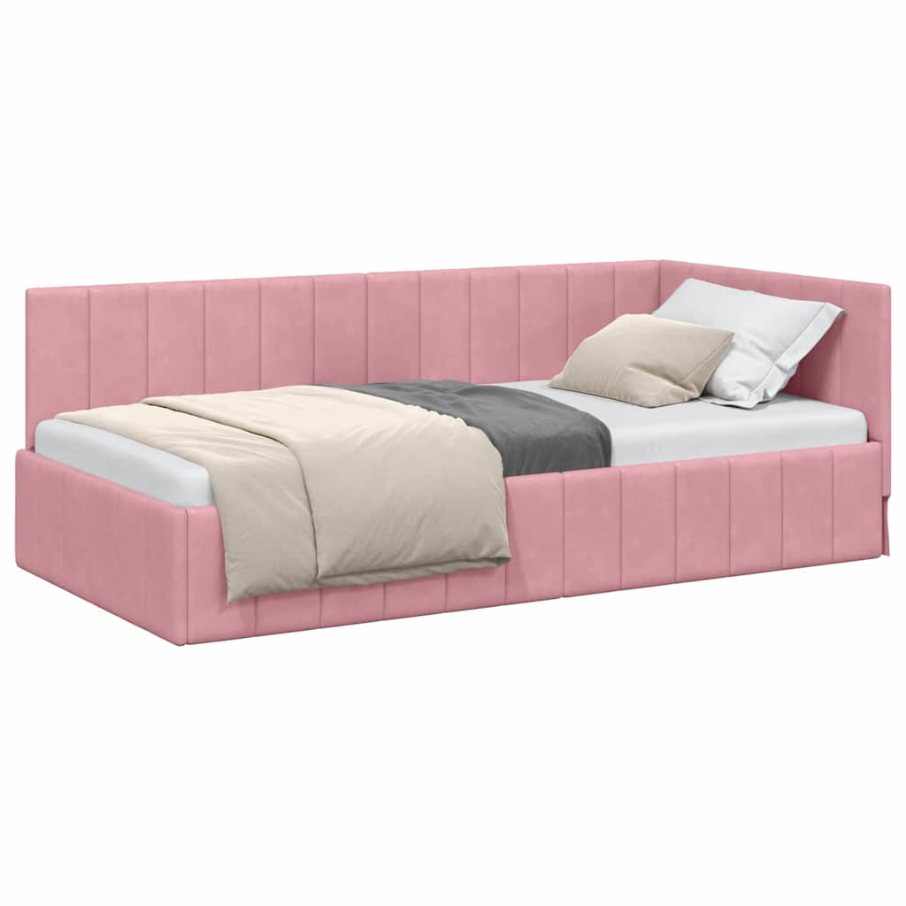 Corner Bed Frame with Headboard Pink 90 x 200 cm Velvet