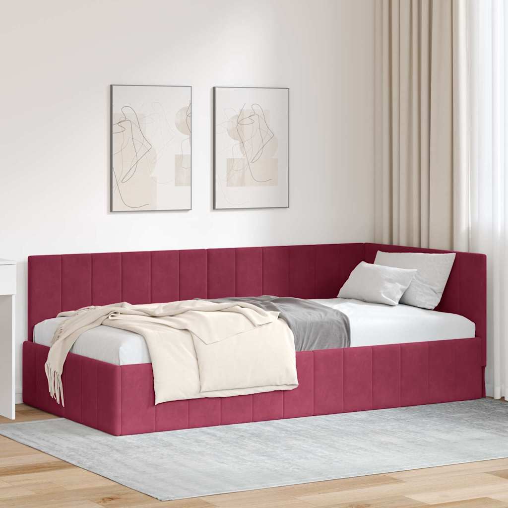 Corner Bed Frame with Headboard Wine red 90 x 200 cm Velvet