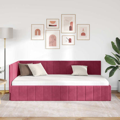 Corner Bed Frame with Headboard Wine red 90 x 200 cm Velvet