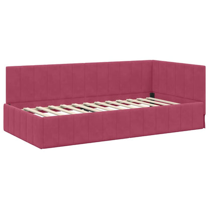 Corner Bed Frame with Headboard Wine red 90 x 200 cm Velvet