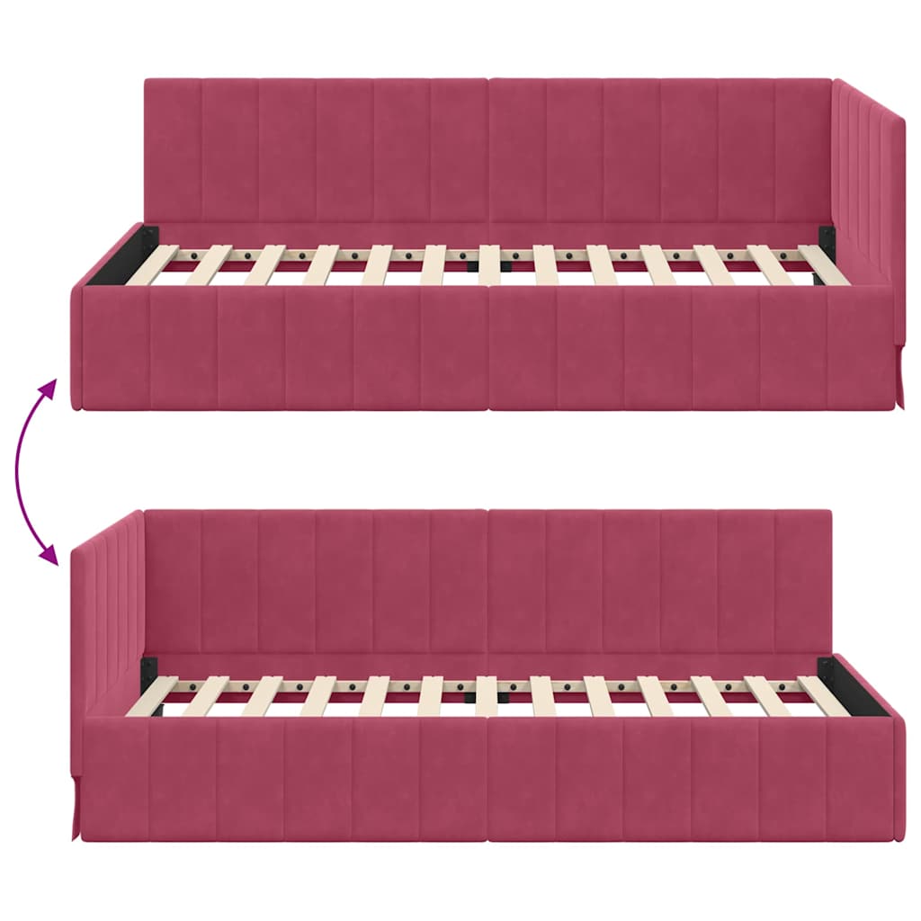 Corner Bed Frame with Headboard Wine red 90 x 200 cm Velvet