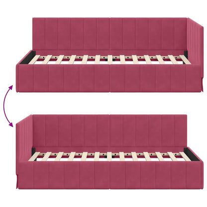 Corner Bed Frame with Headboard Wine red 90 x 200 cm Velvet