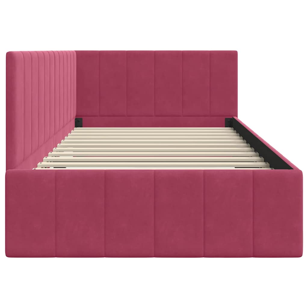 Corner Bed Frame with Headboard Wine red 90 x 200 cm Velvet