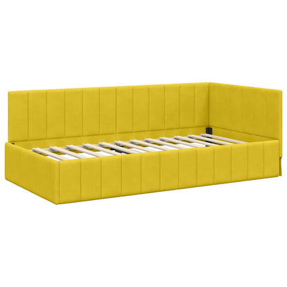 Corner Bed Frame with Headboard Yellow 90 x 200 cm Velvet