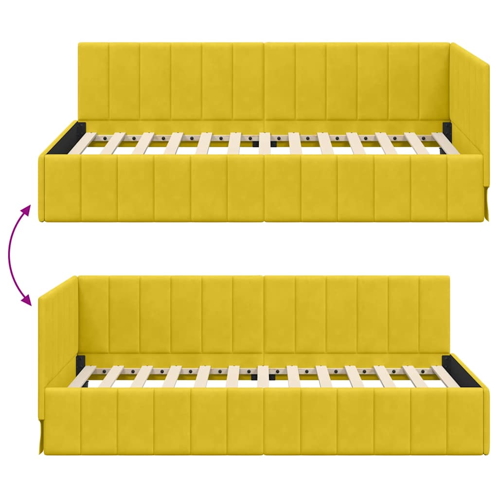 Corner Bed Frame with Headboard Yellow 90 x 200 cm Velvet