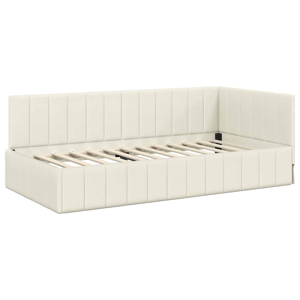 Corner Bed Frame with Headboard Cream 90 x 200 cm Velvet