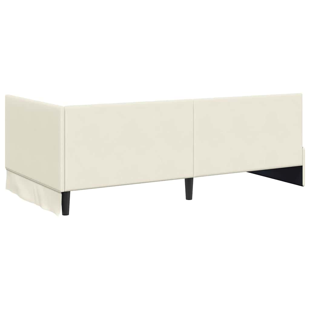 Corner Bed Frame with Headboard Cream 90 x 200 cm Velvet