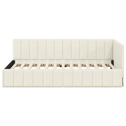 Corner Bed Frame with Headboard Cream 90 x 200 cm Velvet