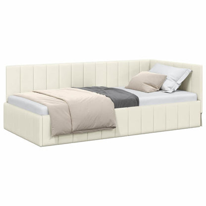 Corner Bed Frame with Headboard Cream 90 x 200 cm Velvet