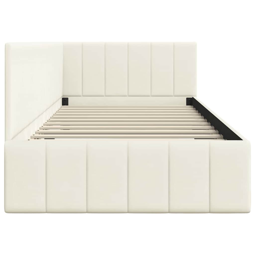 Corner Bed Frame with Headboard Cream 90 x 200 cm Velvet