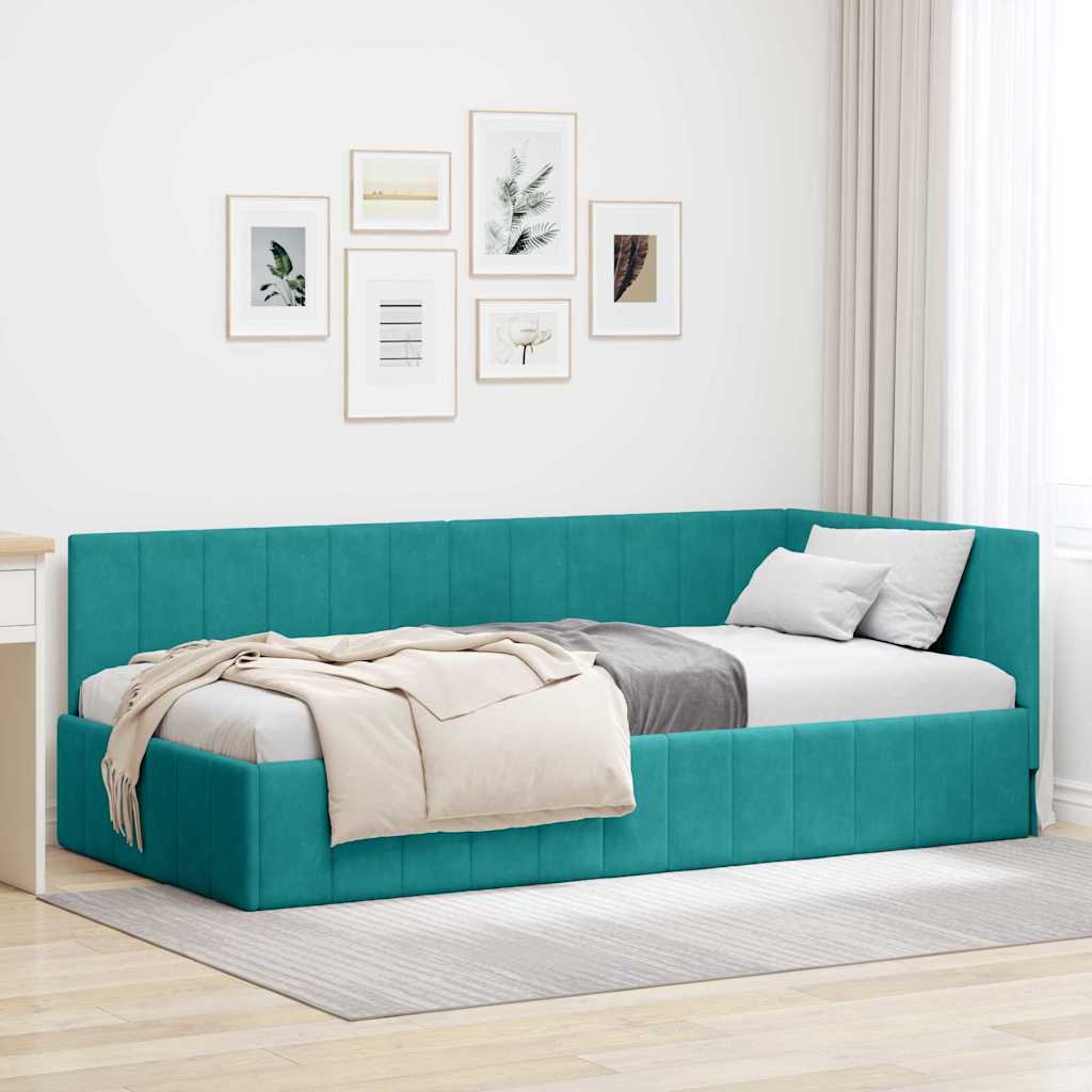 Corner Bed Frame with Headboard Turquoise 90 x 200 cm Velvet
