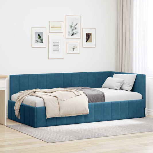Corner Bed Frame with Headboard Blue 100 x 200 cm Velvet
