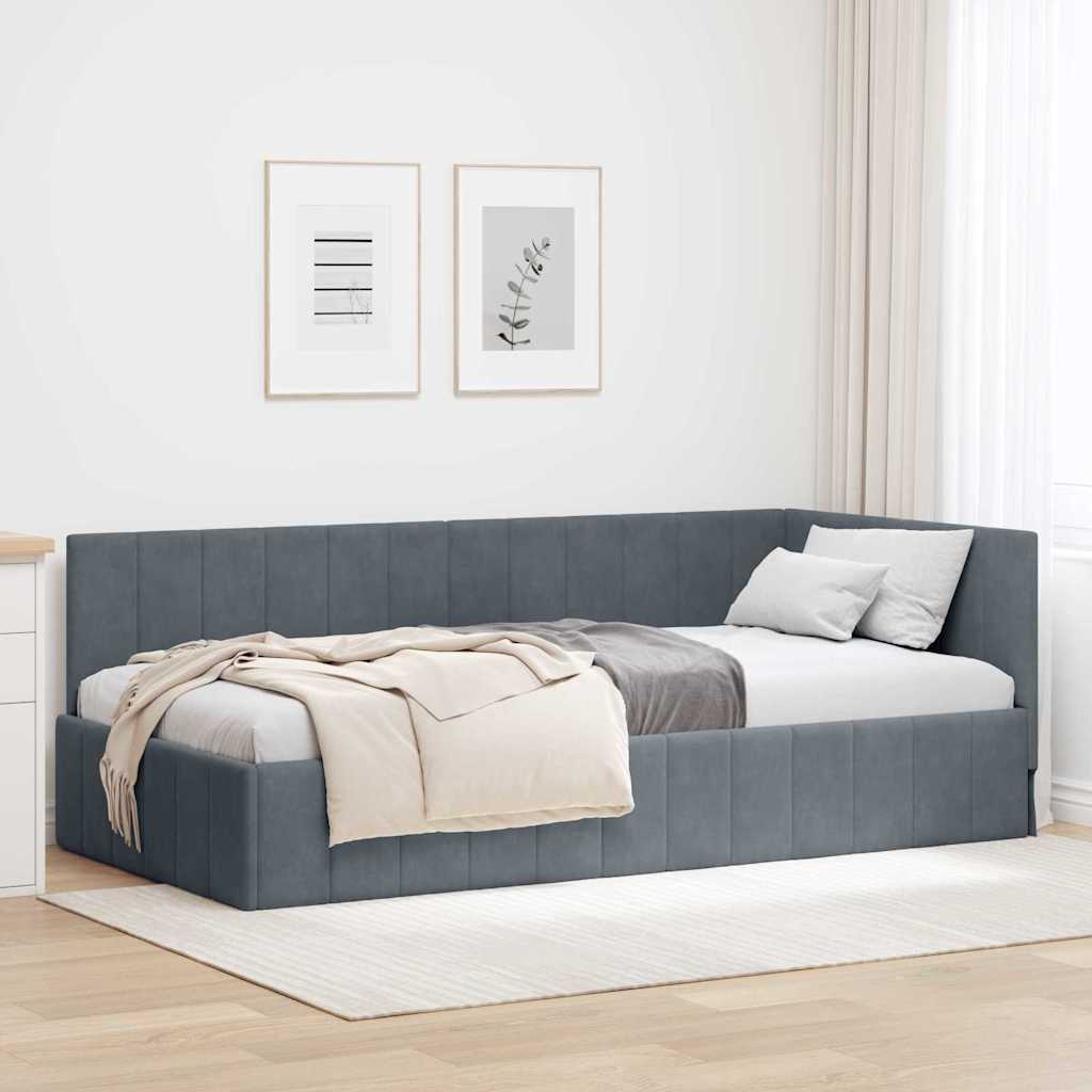 Corner Bed Frame with Headboard Dark grey 100 x 200 cm Velvet