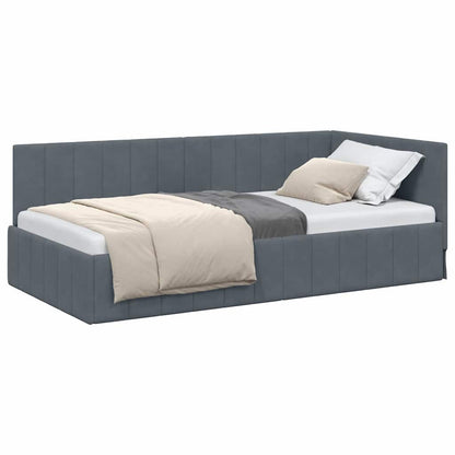 Corner Bed Frame with Headboard Dark grey 100 x 200 cm Velvet