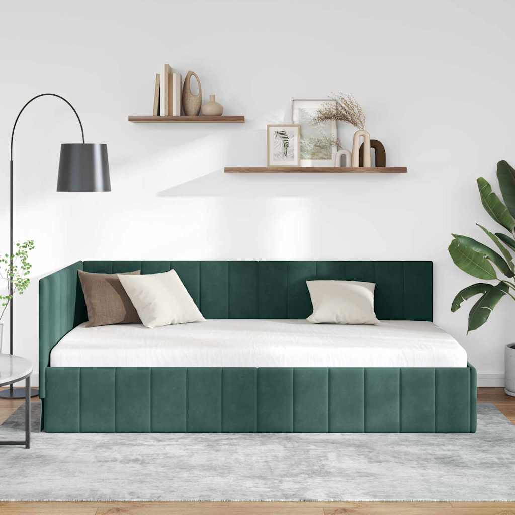 Corner Bed Frame with Headboard Dark green 100 x 200 cm Velvet