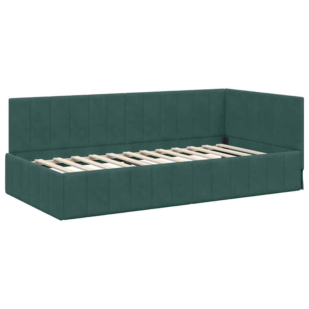 Corner Bed Frame with Headboard Dark green 100 x 200 cm Velvet