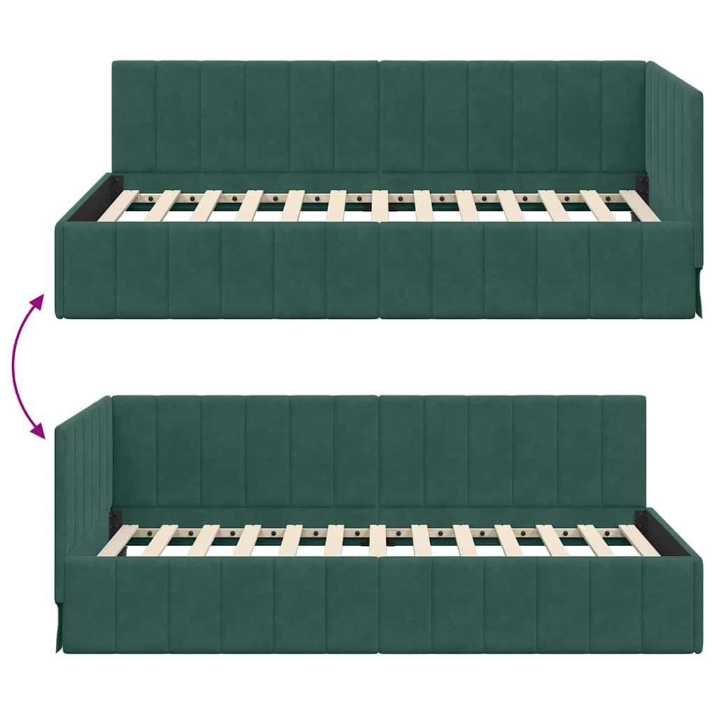 Corner Bed Frame with Headboard Dark green 100 x 200 cm Velvet