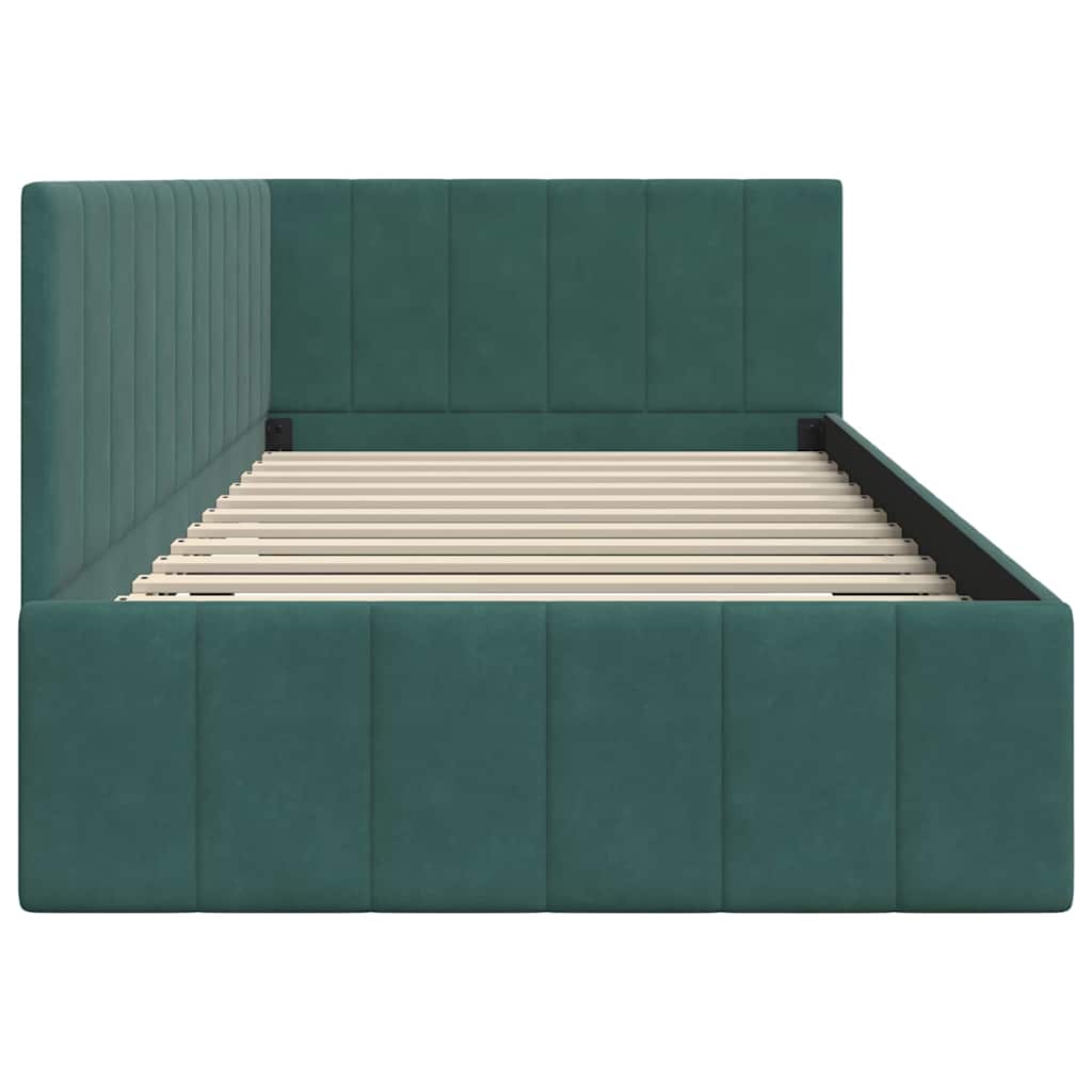 Corner Bed Frame with Headboard Dark green 100 x 200 cm Velvet