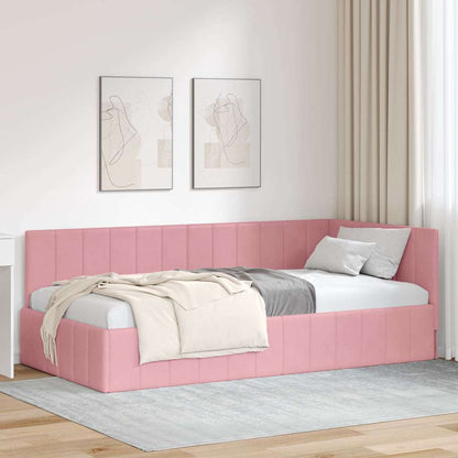 Corner Bed Frame with Headboard Pink 100 x 200 cm Velvet