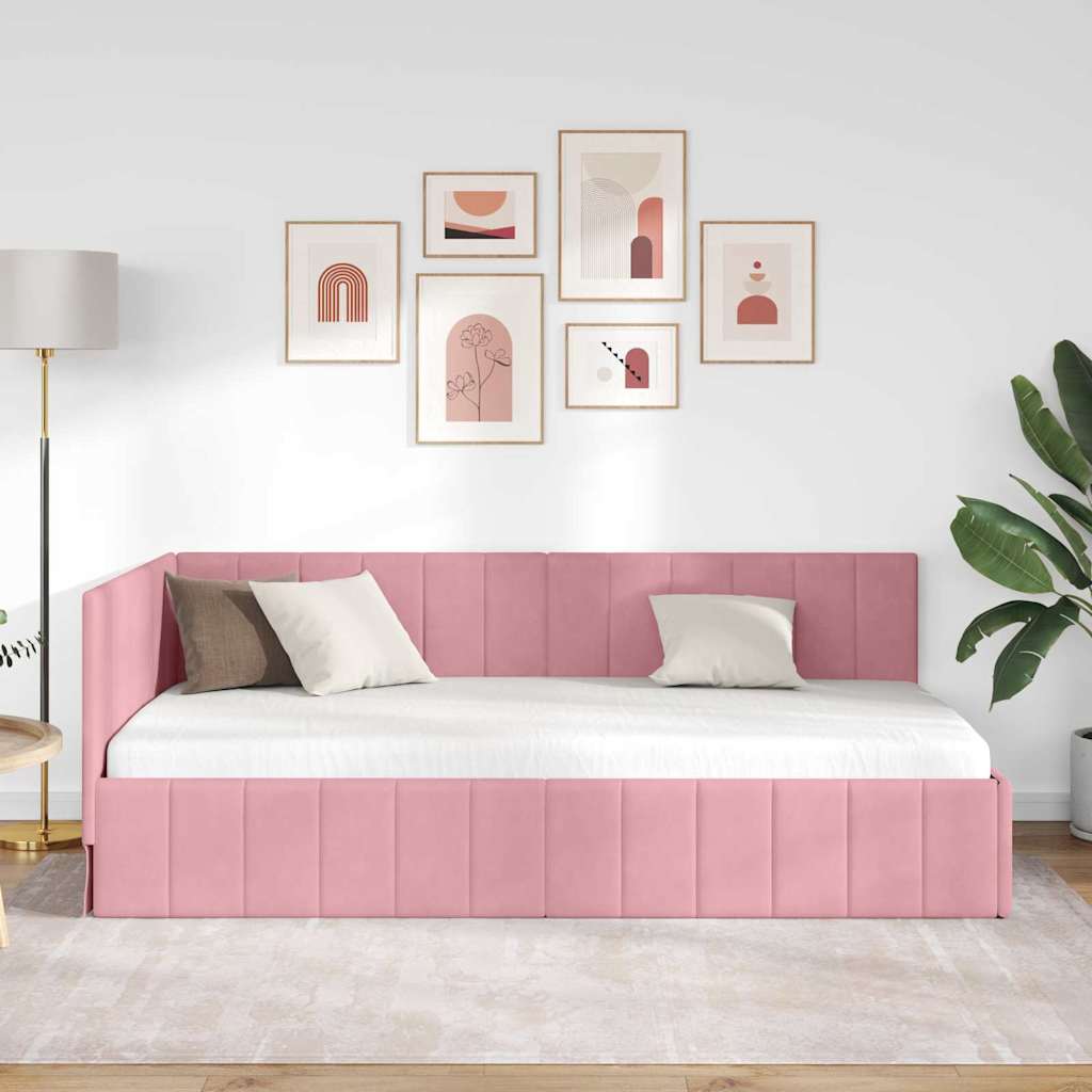 Corner Bed Frame with Headboard Pink 100 x 200 cm Velvet