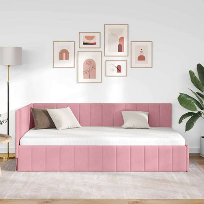 Corner Bed Frame with Headboard Pink 100 x 200 cm Velvet