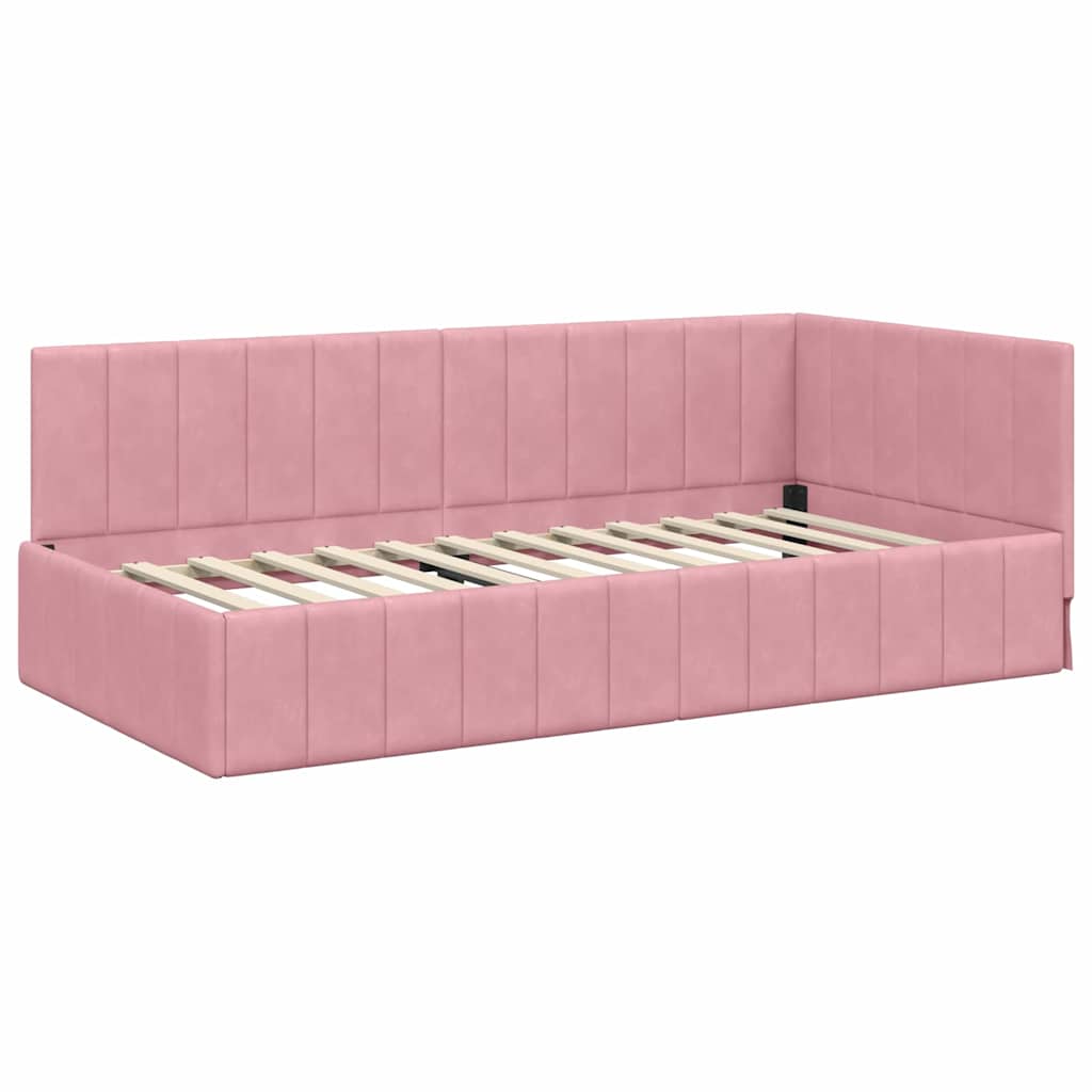 Corner Bed Frame with Headboard Pink 100 x 200 cm Velvet